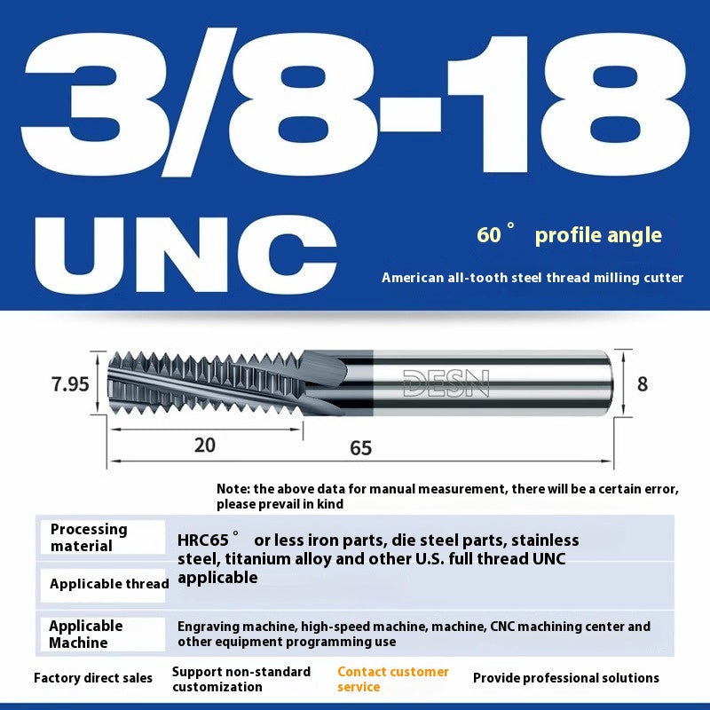 1115-65° high hard tungsten carbide thread milling cutter Long tooth full tooth alloy American thread milling cutter UNC UNF aluminum stainless steel Shandong Denso Pricision Tools Co.,Ltd.